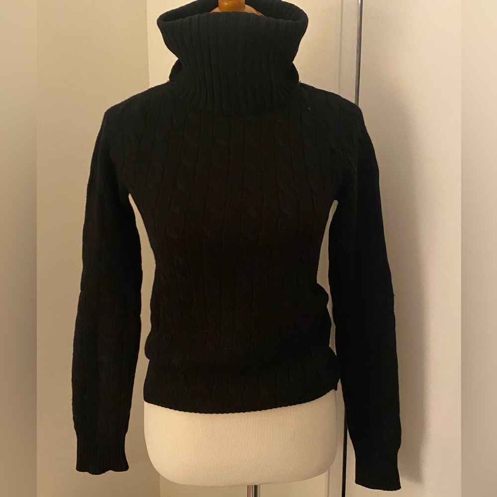 Ralph Lauren Womens Black Wool /Cashmere Cable Knit Turtleneck Sweater - Small